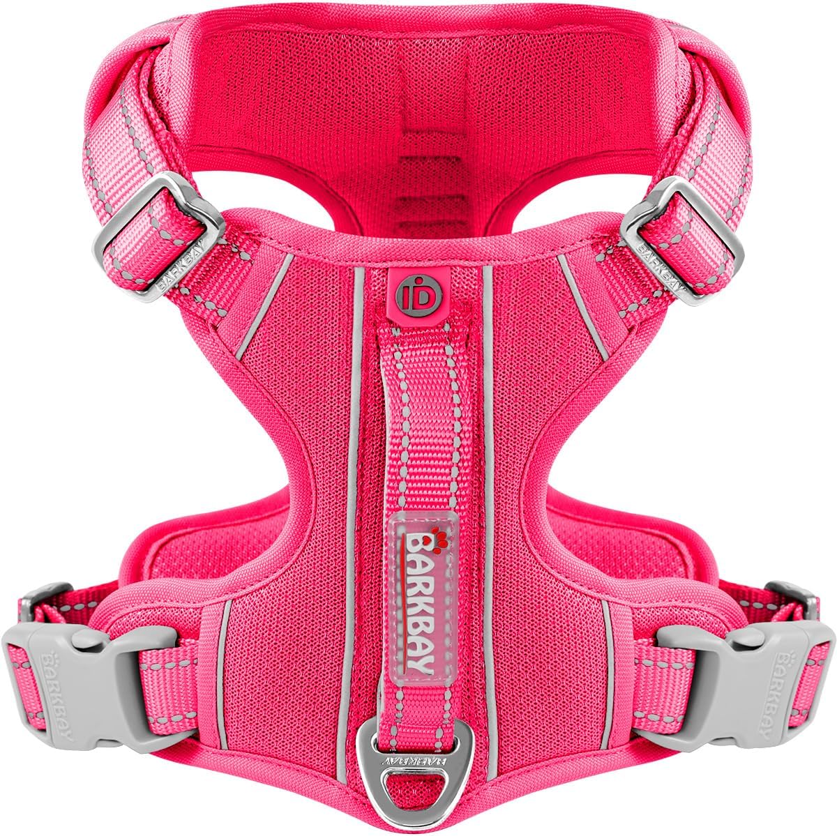 BARKBAY Dog Harness No Pull with ID Tag Pocket - Heavy Duty, Reflective, Easy Control for Large Dogs(Pink,S)