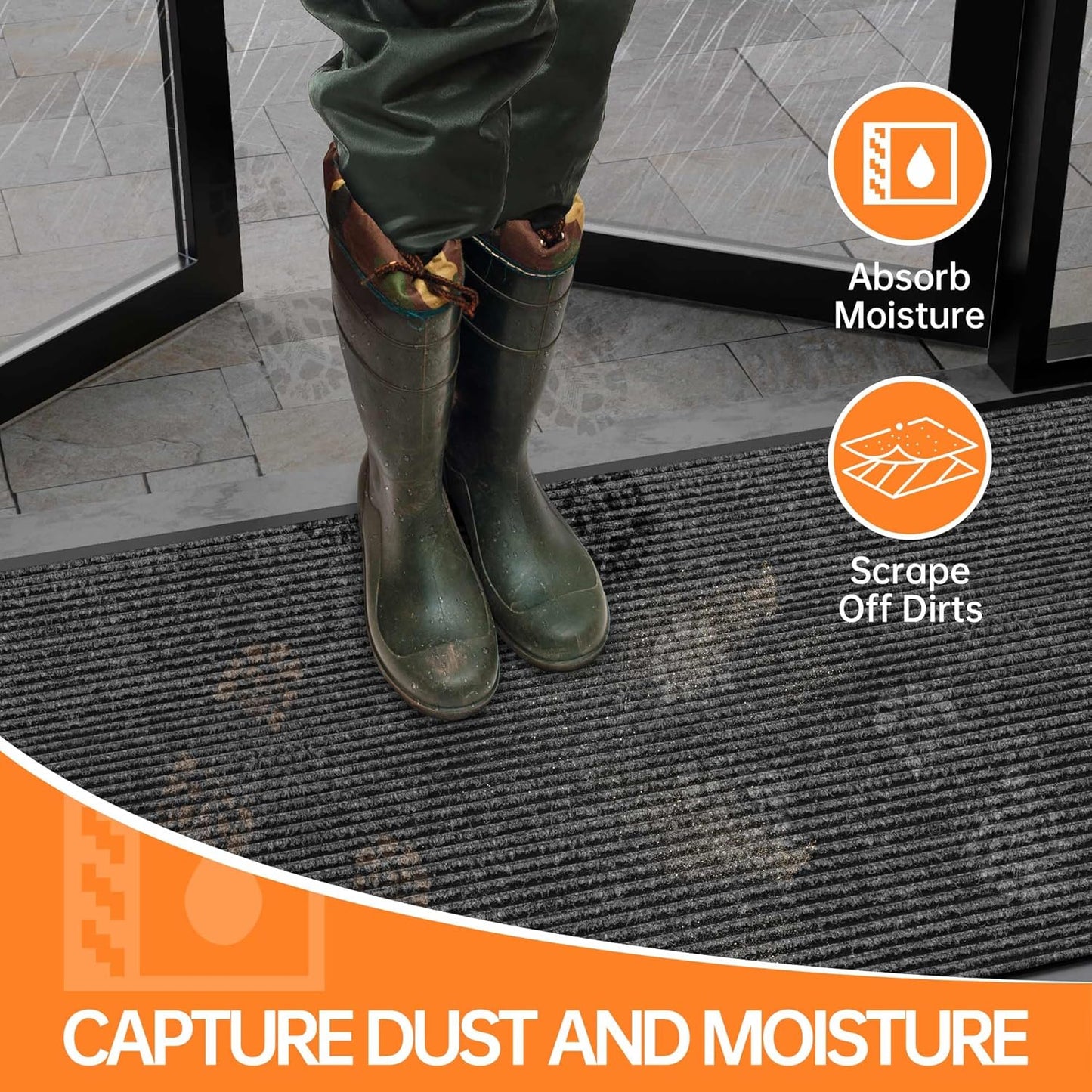 Indoor Outdoor Door Mat, 6’ x 2' Doormat for Entryway, Rubber Backing Non Slip Front Door Mat Outside Entrance, Super Absorbent Commercial Floor Mat for Home Office