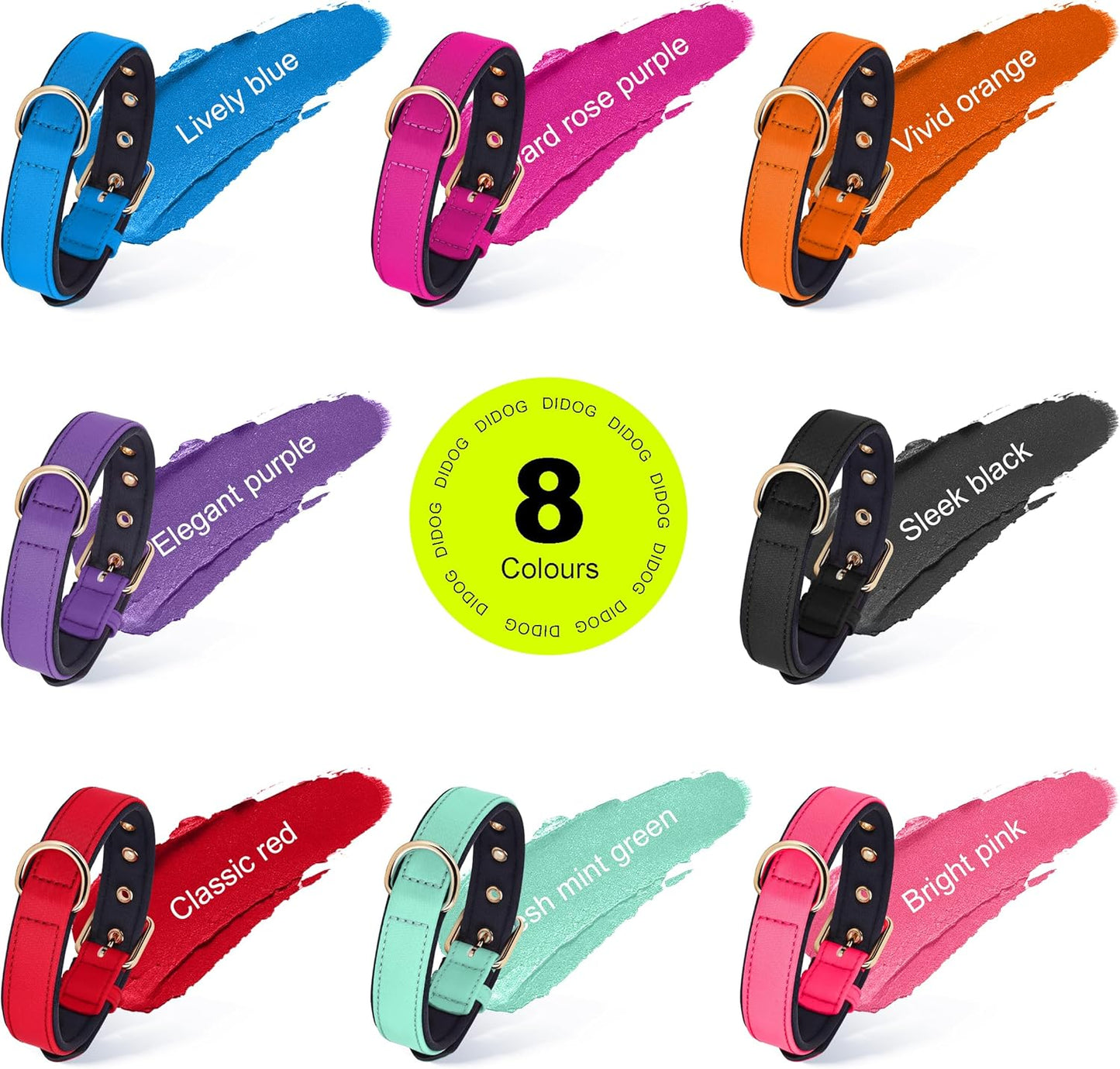 Didog Soft Padded Dog Collars for Medium Dogs, Lightweight and Breathable Dog Collar with Metal Buckle, Rose Purple, L