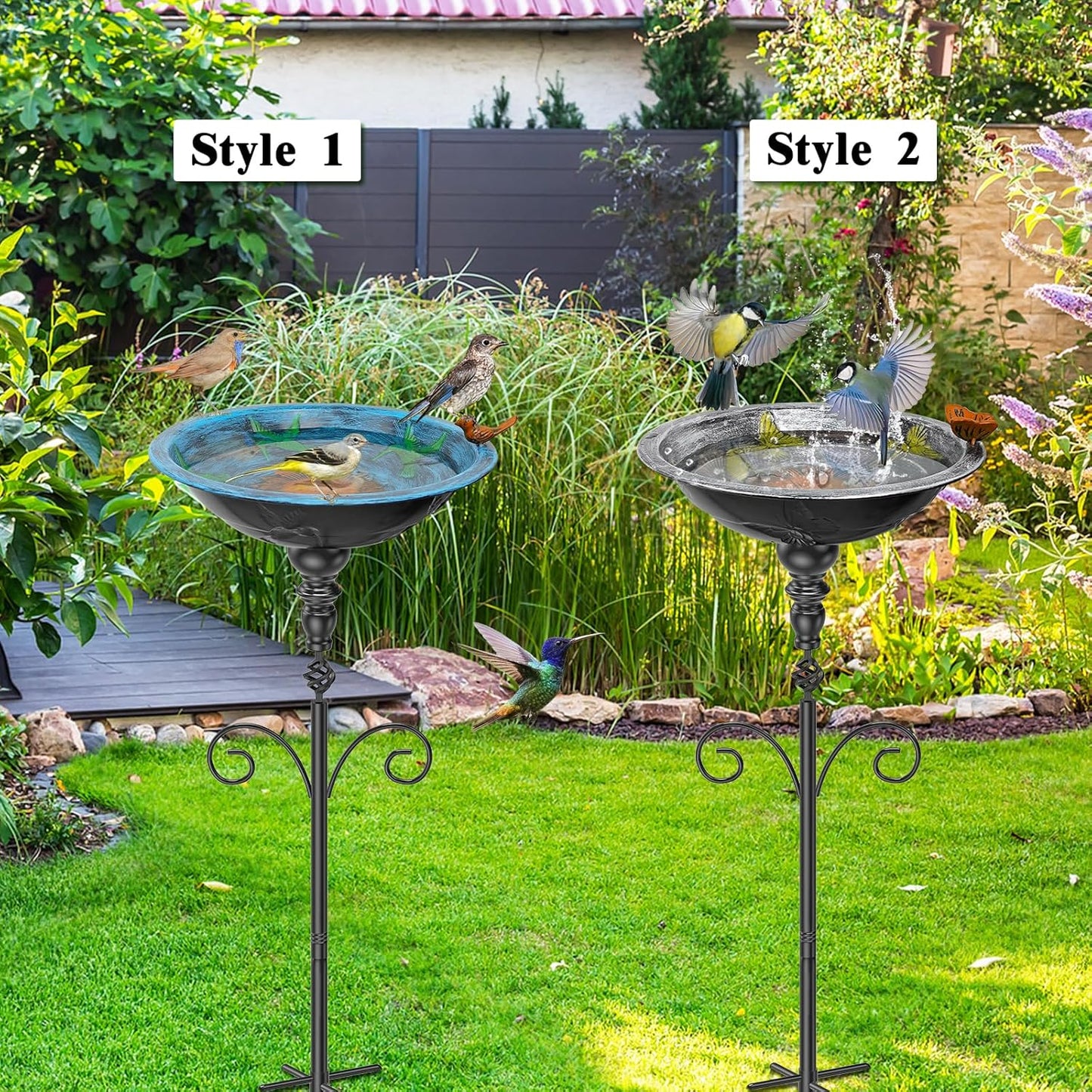 35In Tall Bird Bath for Outside, Vintage Metal Birdbaths & Birdfeeder with 5 Prong Bases for Outdoors, Freestanding Bird Baths Feeder Bowl with for Garden Yard Lawn Decor (Retro Blue)