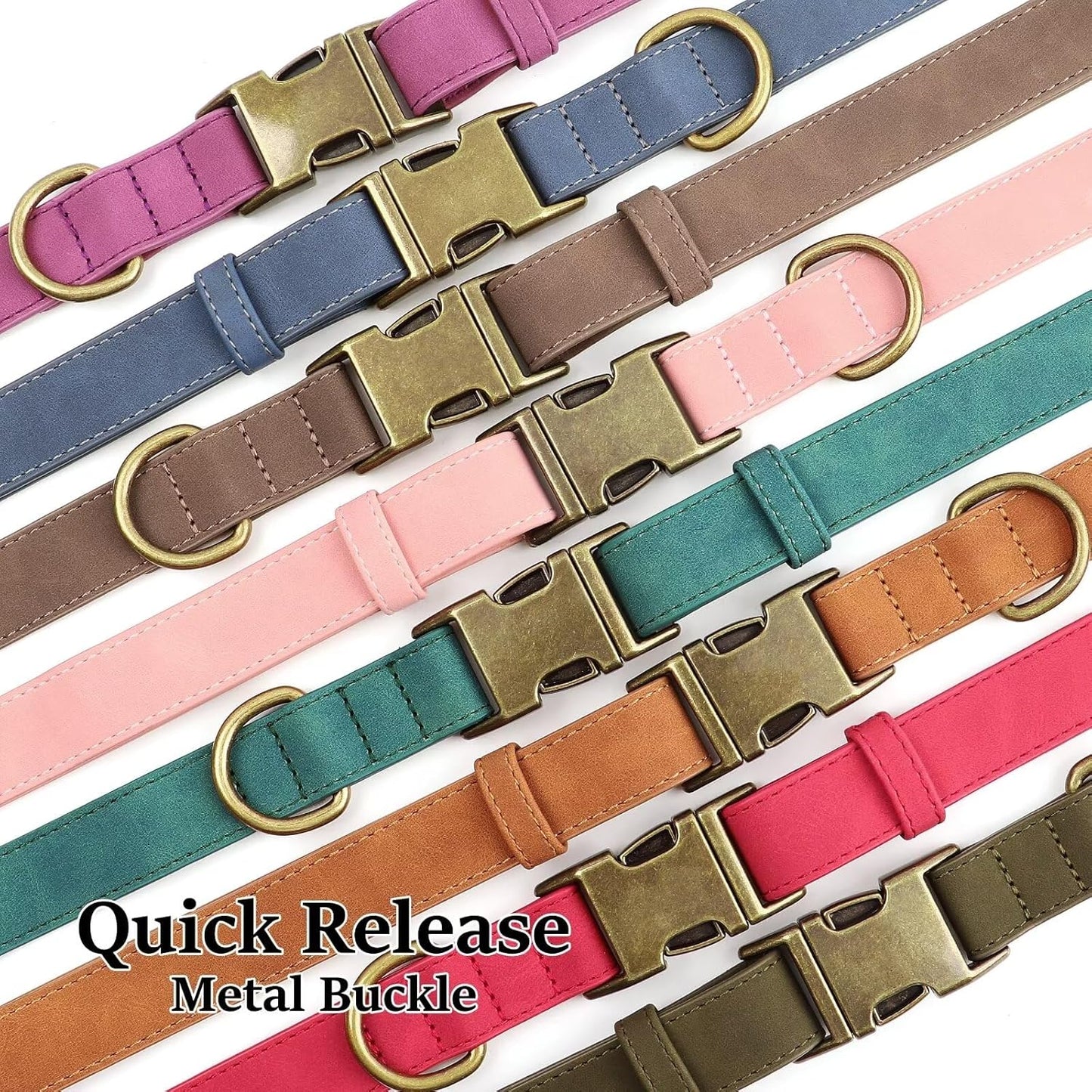 Didog Soft PU Leather Dog Collar, Stylish Quick Released Dog Collar for Large Dogs, Easy Clean Adjustable Pet Collar for Daily Walking, Green, L Fit 15-23" Neck