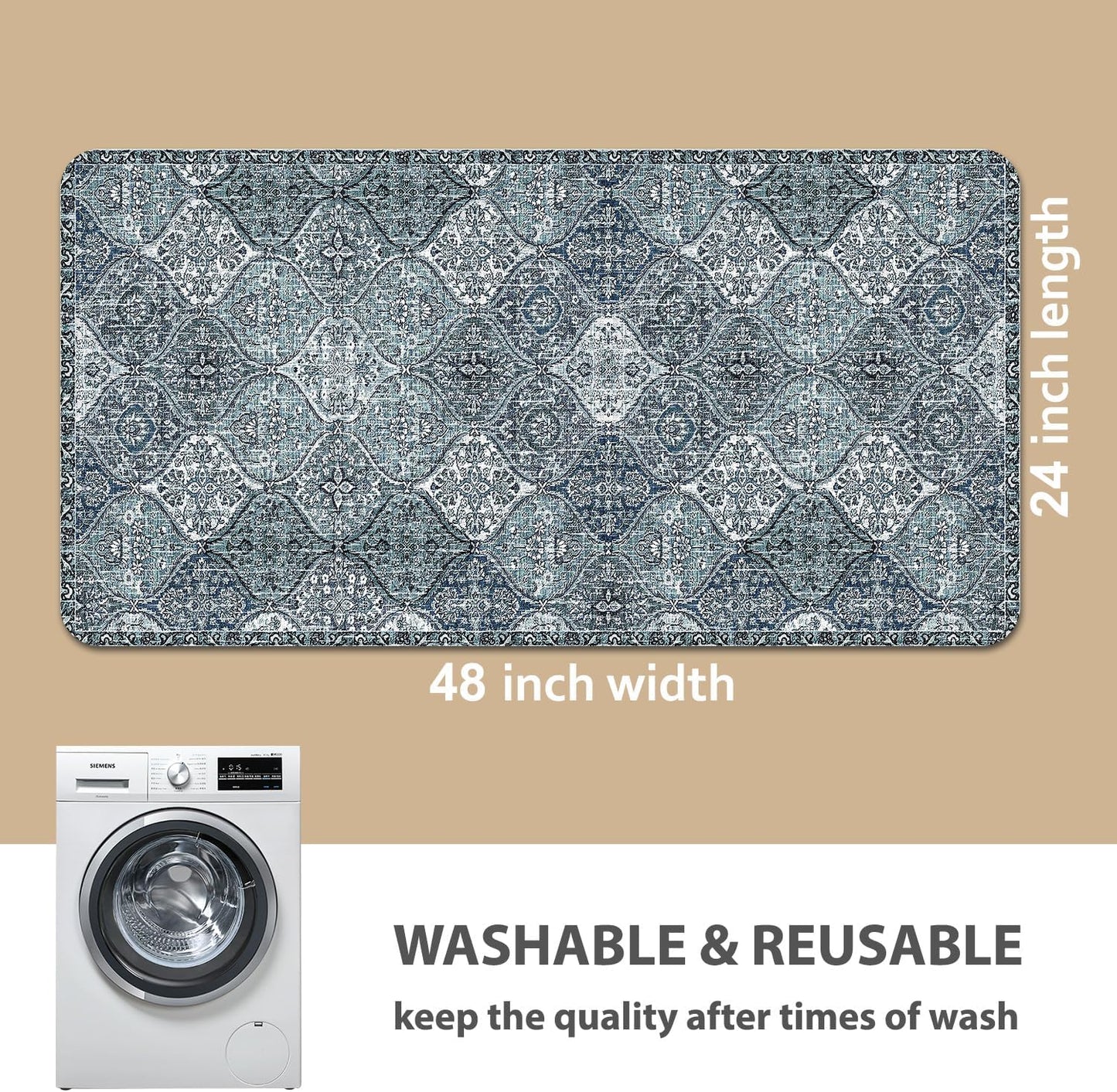 nunubaby 4PACK Washable Pee Pads for Dogs, Stylish, Non-Slip and Leak-Proof Pee Pads. Reusable Potty Pads for Dogs for Crates and Floors.(Blue/Multi, 24" x48" )