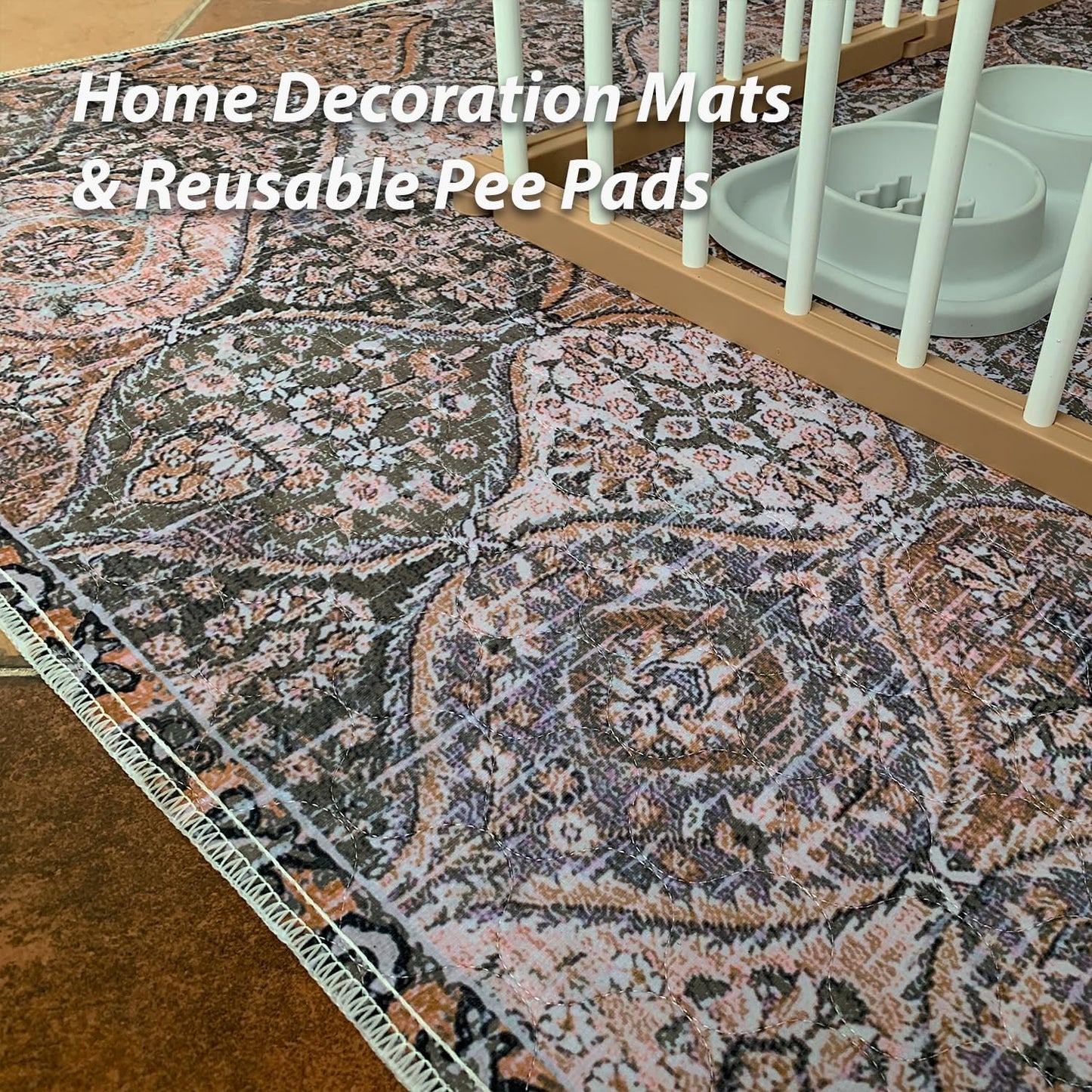 nunubaby Washable Pee Pads for Dogs, Stylish, Non-Slip and Leak-Proof Pee Pads. Reusable Potty Pads for Dogs for Crates and Floors.(Brown/Multi, 48" x48")