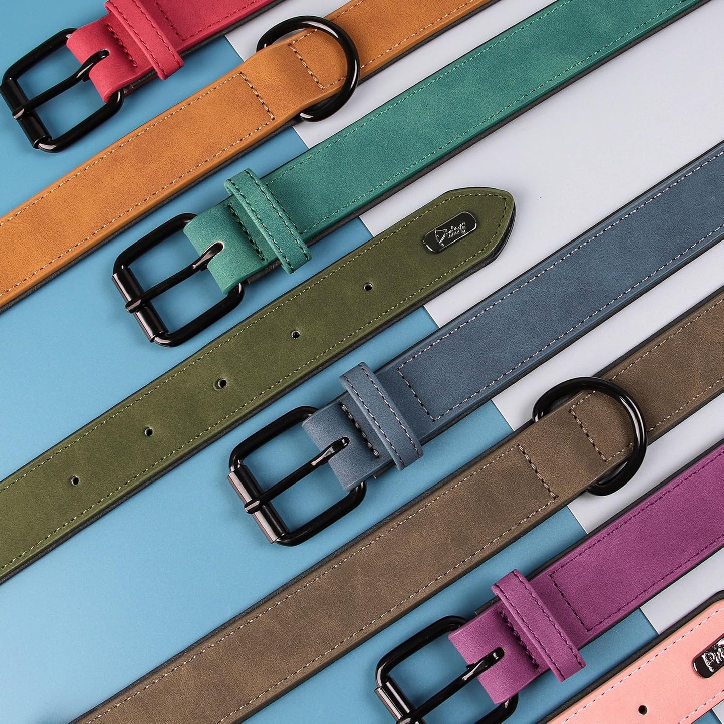 Didog Soft Padded PU Leather Dog Collar, Breathable and Adjustable Dog Collars for Medium Dogs, Comfortable for Daily Walk, Purple, L Fit Neck 13-17"(22-44 lbs)