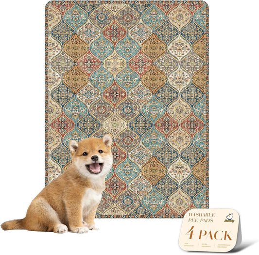 nunubaby 4PACK Washable Pee Pads for Dogs, Stylish, Non-Slip and Leak-Proof Pee Pads. Reusable Potty Pads for Dogs for Crates and Floors.(Cream/Multi, 18" x24")