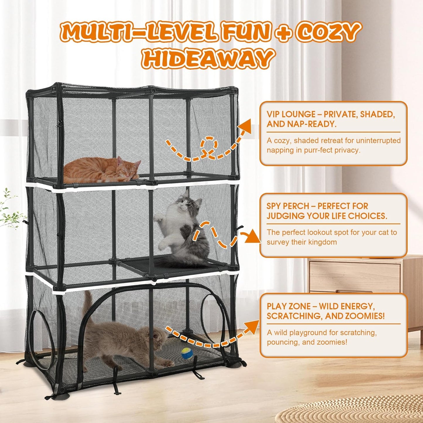 Catio Outdoor Cat Enclosure for Cats & Small Animals, Pet Playpen Cat Climber with Removable Pet Tunnel for Indoor/Outdoor Use