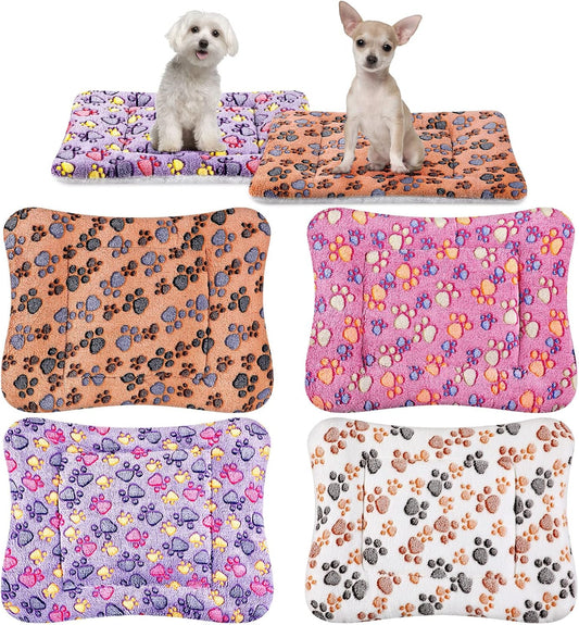 4 Pack Ultra Soft Dog Cat Bed Mat with Cute Prints Reversible Fleece Dog Crate Kennel Pad Cozy Washable Thickened Hamster Guinea Pig Pet Bed Mat for Small Animals(23 x 18 Inches,Vivid Color)