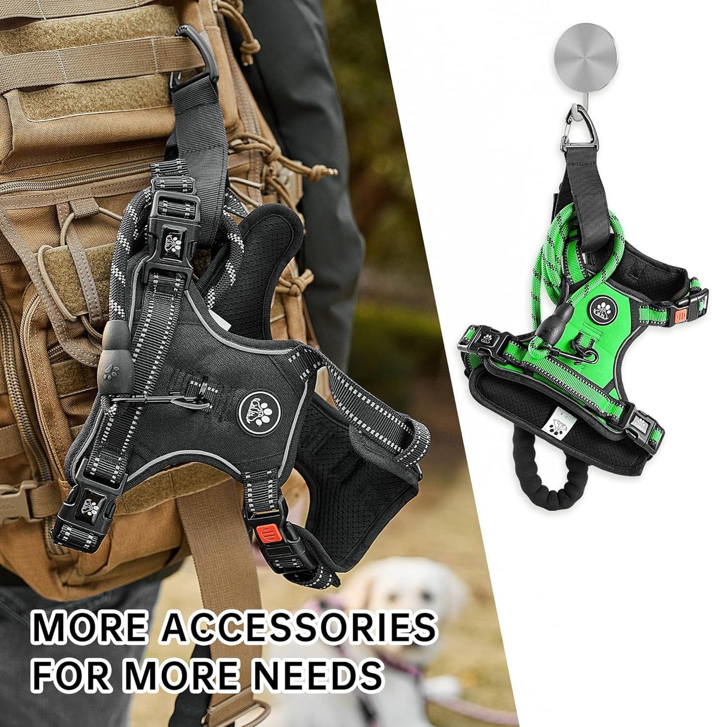 NESTROAD Dog Harness, Adjustable Oxford Harness with Leash, Reflective No-Choke Pet Vest with Easy Control Handle (M, Fluorescent Green)