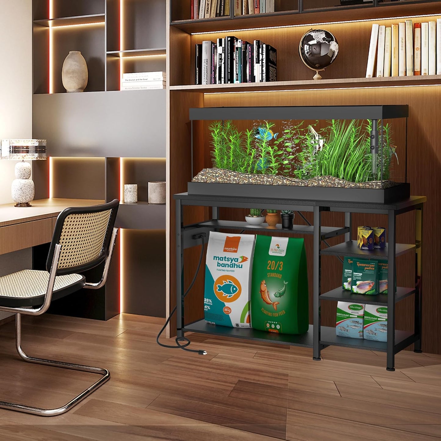 30-40 Gallon Aquarium Stand: Heavy Duty With Power Outlets and Cabinet for Tank Accessories Storage - Metal Frame, 1000LBS Capacity, Suitable for Fish & Reptile Terrariums