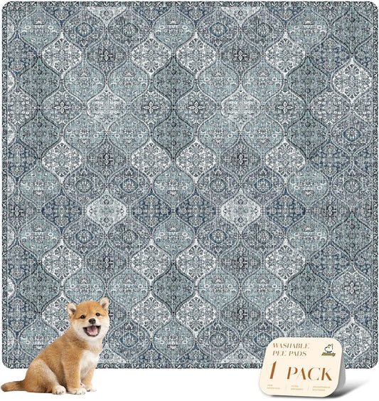 nunubaby Washable Pee Pads for Dogs, Stylish, Non-Slip and Leak-Proof Pee Pads. Reusable Potty Pads for Dogs for Crates and Floors.(Blue/Multi, 72" x72" )